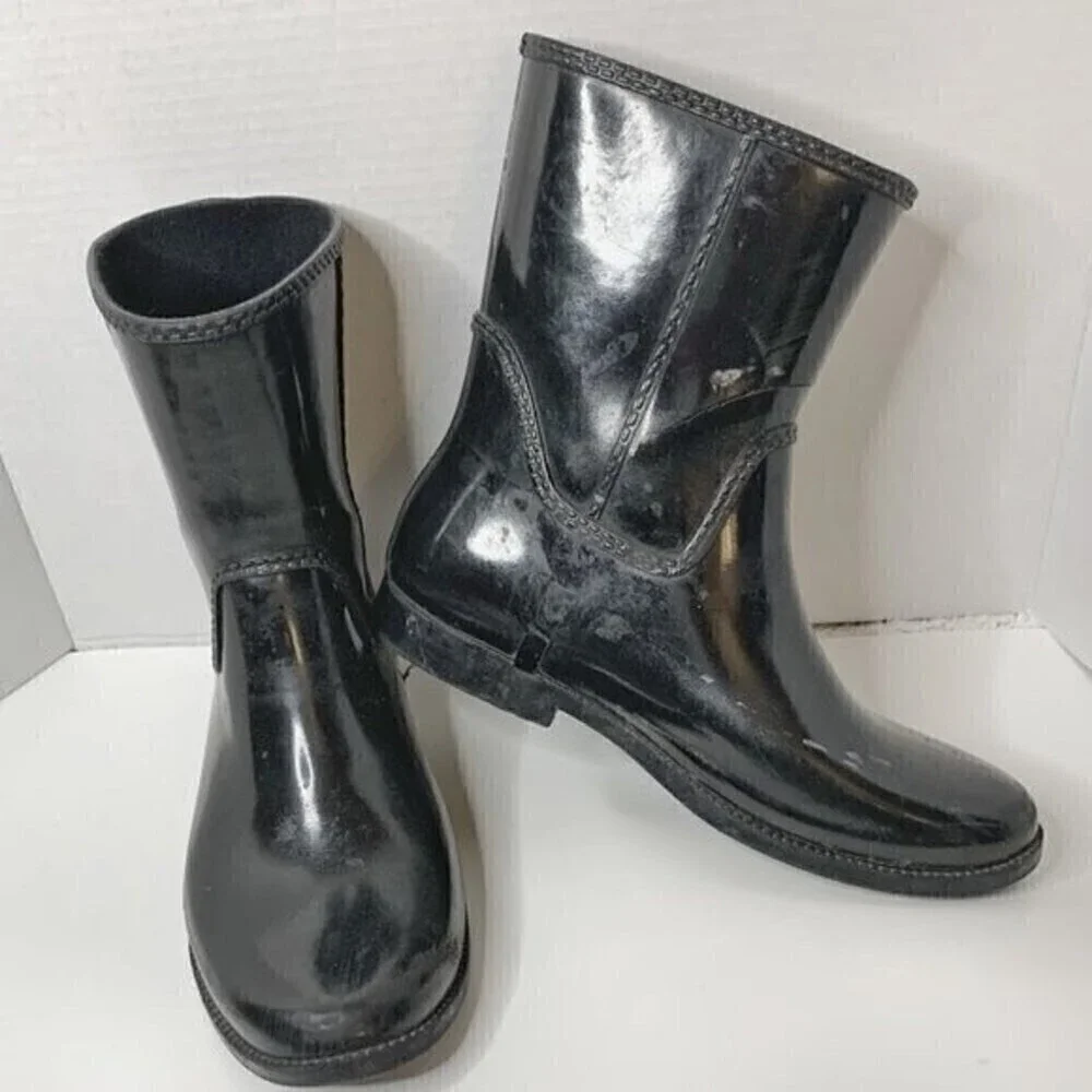 Michael Kors Glossy Shiny Rubber Rain Goulash Pull On Waterproof Short Boots